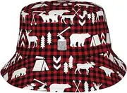[SAAKE] Cow Deer Tree Christmas Print Unisex Bucket Hat Twill Fabric Sun Protection Stylish for All Seasons Bucket Hats Black, Black, One Size