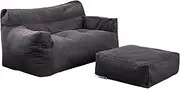 Double Bean Bag Sofa Cover (No Filler) 115x74x63cm, Washable Fine-Staple Cotton Chair Replacement, Lazy Lounger for Living Room Bedroom Balcony, Dark Gray