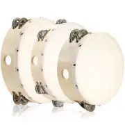 Tosnail Set of 3 Wooden Tambourine, 10", 8", 6" Hand Held Drum Bell, Double R...