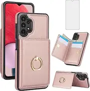 [Asuwish] Phone Case for Samsung Galaxy A13 4G/5G Cover with Tempered Glass Screen Protector and RFID Card Holder Slot Stand Ring Cell Accessories Flip A04s M13 G5 A 13 LTE 13A 2022 Women Men Rose Gold
