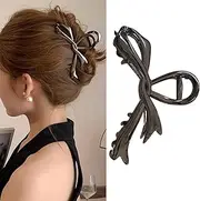 Ribbon Bow Hair Claw Clip Large Metal Hair Clips 4.5 Inch Metal Hair Claw for Women Girls Non-Slip Strong Grab Clips Shark Barrette Hair Clamps Hair Accessories for Thick Hair(Black)