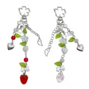 Sweet Strawberry Leaf Pendant Phone Charm Chain Strap Bag Decoration Lanyard
