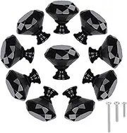 STMK 10 Pack Drawer Knobs, Drawer Pulls Black Diamond Shaped Crystal Glass 30mm Cabinet Knobs Pull Handles with Screws for Home Office Cabinet Cupboard Chest Dresser (10 Pack 30 mm, Black)