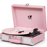 Vintage Suitcase Record Player - 3-Speed Turntable with Bluetooth, USB Pink