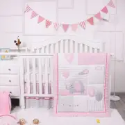 Baby Elephant Nursery Crib Bedding Set for Girls – Pink Elephant & Love Balloons
