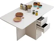 Folding Dining Table, Drop Leaf Kitchen Table with Round Edge, Movable Folding Dining Table, Multifunctional Extendable Dining Table,Storage with Drawer,for Dining Room & Living Room