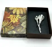 Vintage Edith Vanderbilt Pave Crystal Rhodium Simulated Pearl Calla Lily Brooch