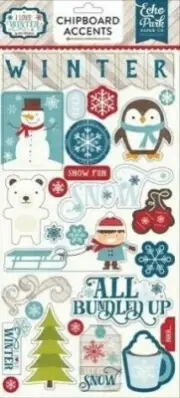 Winter Snow Cold Sled Snowman Cocoa Echo Park I Love Winter Chipboard Accents