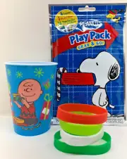 Peanuts NEW 10 OZ Charlie Brown Cup, Play Pack Grab & Go & 4 Peanuts Bracelets