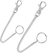 [anezus] 2Pcs Chain Belt Set, Wallet Chain, Pants Chain, Pocket Chain with Keyring for Pants Belt Jeans Wallets and Keys (16" & 20")