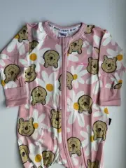 NWT BONDS x Winnie The Pooh Pink Daisy Girls Zip Wondersuit Zippy 0/6-12Mths