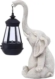 Decorative Elephant Garden Statue with Solar Lantern Garden Decor Outdoor Sculptures Elephant Decoration Outdoor Statues, White