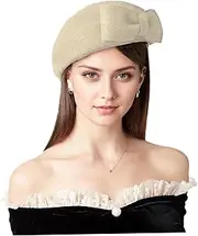 [AZIDWERYQ] Beret Hat, Elegant Pillbox Hat for Women with Bowknot, Warm Soft Comfortable Wool, One Size French Hats for Women Winter Party Wedding, Camel Beret Hats for