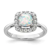 14k White Gold 1/4 Ct. Lab Grown Diamond VS/SI+ G+ October Birthstone Lab Created Opal Halo Ring