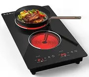 Double Electric Stove 3000w, Electric Cooktop 2 Burners, 9 Heating Levels Touch Control Induction Cooktop with Timer & Kid Safety Lock, Built-In and External Dual-Purpose