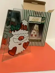 Christmas Stained Glass Candle Holder Santa Face 8" High Two Sided Gift