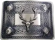[AAR] Scottish Kilt Belt Buckle 2 Thistle Emblem Celtic Knots Chrome Finish