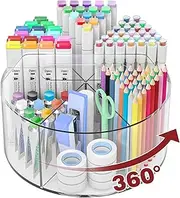 AUMA Acrylic Pen Holder Pencil Organizer, 360-Degree Rotating Pencil Holder, Crayon Organizers for Kids Marker Holder Caddy Art Supply Organizer for Desk, Kids Desk Organizer for Office Home School