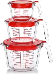 6 Pcs Glass Measuring Cups with Lids Set, 1-Cup, 2-Cup, 4-Cup Measuring Jugs