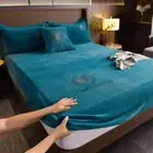 Velvet Mattress Cover Bed Sheets Pad Protector Solid Color Bed Fitted Cover