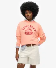 Embellished Varsity Loose Crew | Peach Amber