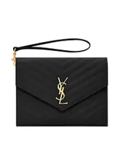 Saint Laurent Monogram Clutch in Quilted Grain de Poudre Embossed Leather