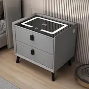 [AUKO] Modern Smart Bedside Table 2 Drawers Wireless Phone Charing Bluetooth Speaker LED Light Dual USB Port (Dark Grey USB Port Left Side)