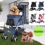 4 Wheels Pet Stroller Dog Cat Carrier Travel Pushchair Foldable Pram 4 Colors AU