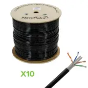 CAT6 1000FT UTP Solid Copper Outdoor Direct Burial LDPE 23AWG Black 10-Pack