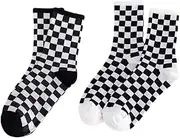 [SAFIGLE] 2 Pairs Classic Black White Plaid Socks Japanese Style Comfortable Cotton Socks