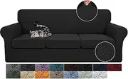 JIVINER 4 Pieces Couch Covers for 3 Cushion Couch Stretch Sofa Slipcover with 3 Seat Cushion Covers Thick Fitted Couch Cover for Pet Dogs Furniture Protector (Sofa, Black)