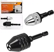 Tanstic 2Pcs Drill Chuck Adapter, 1/4 Inch Hex Shank Keyless Drill Chuck Quick Change Drill Adapter for Impact Driver (0.6-8mm, 0.3-3.6mm)