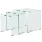 Vidaxl Three Piece Nesting Table Set Tempered Glass Clear glass Coffee Tables