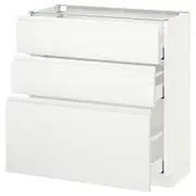 METOD base cabinet with 3 drawers, white Maximera/Voxtorp matt white, 80x37x80 cm