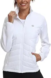 [MoFiz] Womens Lightweight Insulated Hiking Jacket Fleece Lined Thermal Hybrid Softshell Full Zip Winter Fall Running Coat