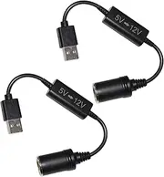 5V Step up 12V Socket to USD Converter Cable,USB A Convert Cigarette LighterFemale Socket 5volt to 12 Volt 30CM(2Pack)