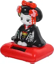 KOMBIUDA Car Kimono Doll Ornament Solar Powered Shaking Head Decoration Compact and Cute Dashboard Decor Versatile Micro Landscape Figurine for Cars and Home