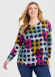 [Virtuelle] Taking Shape Bamboo Cosy Arty Spot Top Size 30 in Print - Plus Size Women's Clothing Print