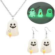 [coadipress] Halloween Ghost Earrings Set For Women Cute Pumpkin Ghost Earrings Unique Acrylic Pumpkin Candy Corn Ghost Earrings Funny Ghost Necklace Earrings Set Halloween Costume Accessories Gifts