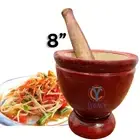 Set 8" Thai Mortar Pestle Wooden Papaya Salad SomTum Cooking Grinding Food Fruit
