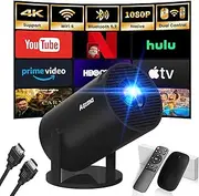 Mini Projector, 1080P 4K Support 180° Rotation Portable Streaming Projector, Small Video Projector Supports 2.4/5G Dual WiFi and Bluetooth 5.0, with Android and iOS Smart Projector, Double Control
