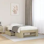 vidaXL Bed Frame Sonoma Oak Modern Style with Storage - 90x190 cm Engineered Wood, Plywood Slats and Drawers, Bedroom Furniture