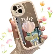 2023 New Tulip Mirror for iPhone Case,Tulip Flower Mirror Phone Case,Flower Phone Cover for iPhone 12 13 14 Pro Max (for iPhone 14 Pro,B)