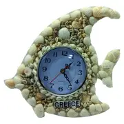Desktop clock shaped like a fish with natural sea shells - nice for decor & gift