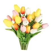 Tulips Artificial Flowers 20 Pcs Multicolor Fake Tulip Stems Real Touch PU