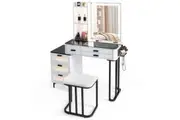 Giantex Makeup Vanity Desk w/Charging Station & 3-Color LED Lights Dressing Table White