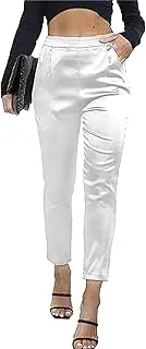 [Generic] Satin Pants for Women High Waist Trendy Pleated Pull On Lounge Pants with Pockets