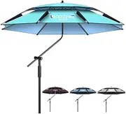 GLGBACAET Large Beach Umbrella Portable Outdoor Sunshade Tilt Fishing Umbrella, Waterproof/Windproof, Double Layer Beach Umbrella For Travel Grass Camping