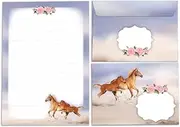 Writing Paper Set for Girls Horse with Foal Letter Pad with Envelope for Children (A5 Pad with 25 Sheets + 15 Envelopes)