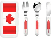 Canadian Flag 3 Piece Set For Camping Stainless Steel Flatware, Spoon, Fork, Knife, Ideal For Outdoor